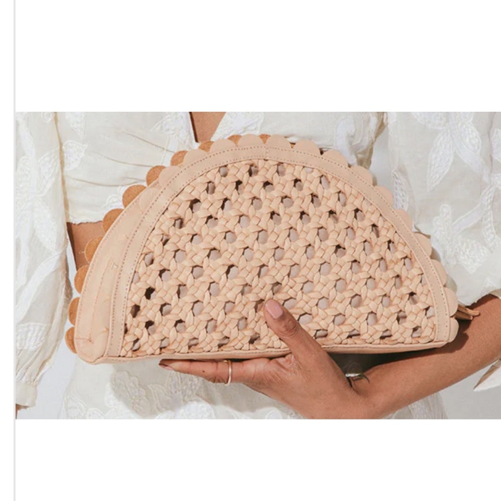 Cleobella Beige Woven Hallie Clutch, Moccasin